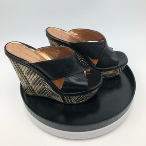 BCBG 7 Black Tribal Wedge Sandals